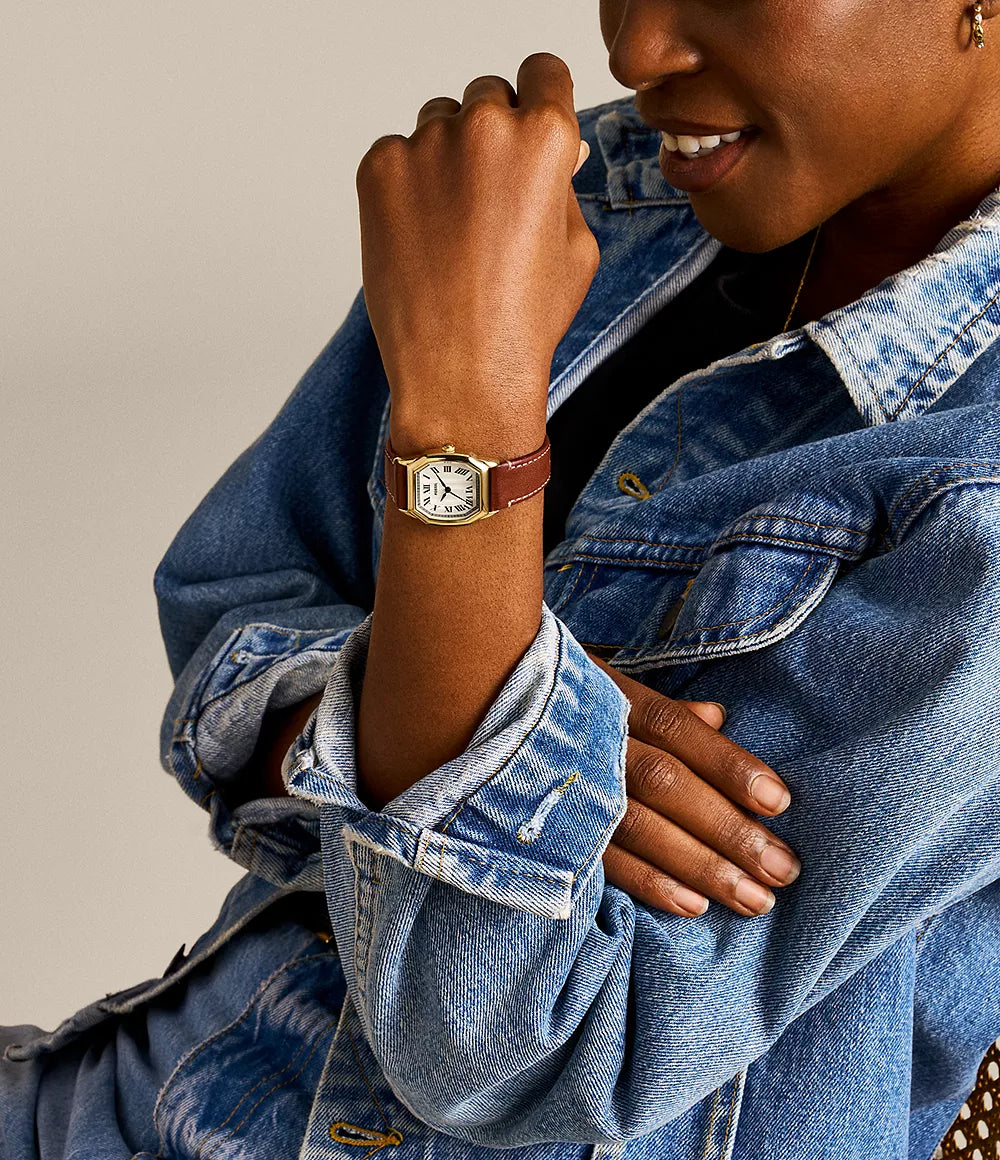 Fossil Ladies Harlow Three-Hand Medium Leather Watch In Brown