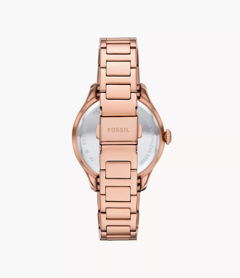 Fossil Ladies Gilmore Three-Hand Date Stainless Steel Watch In Rose Gold