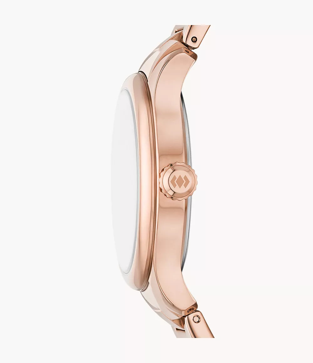 Fossil Ladies Gilmore Three-Hand Date Stainless Steel Watch In Rose Gold