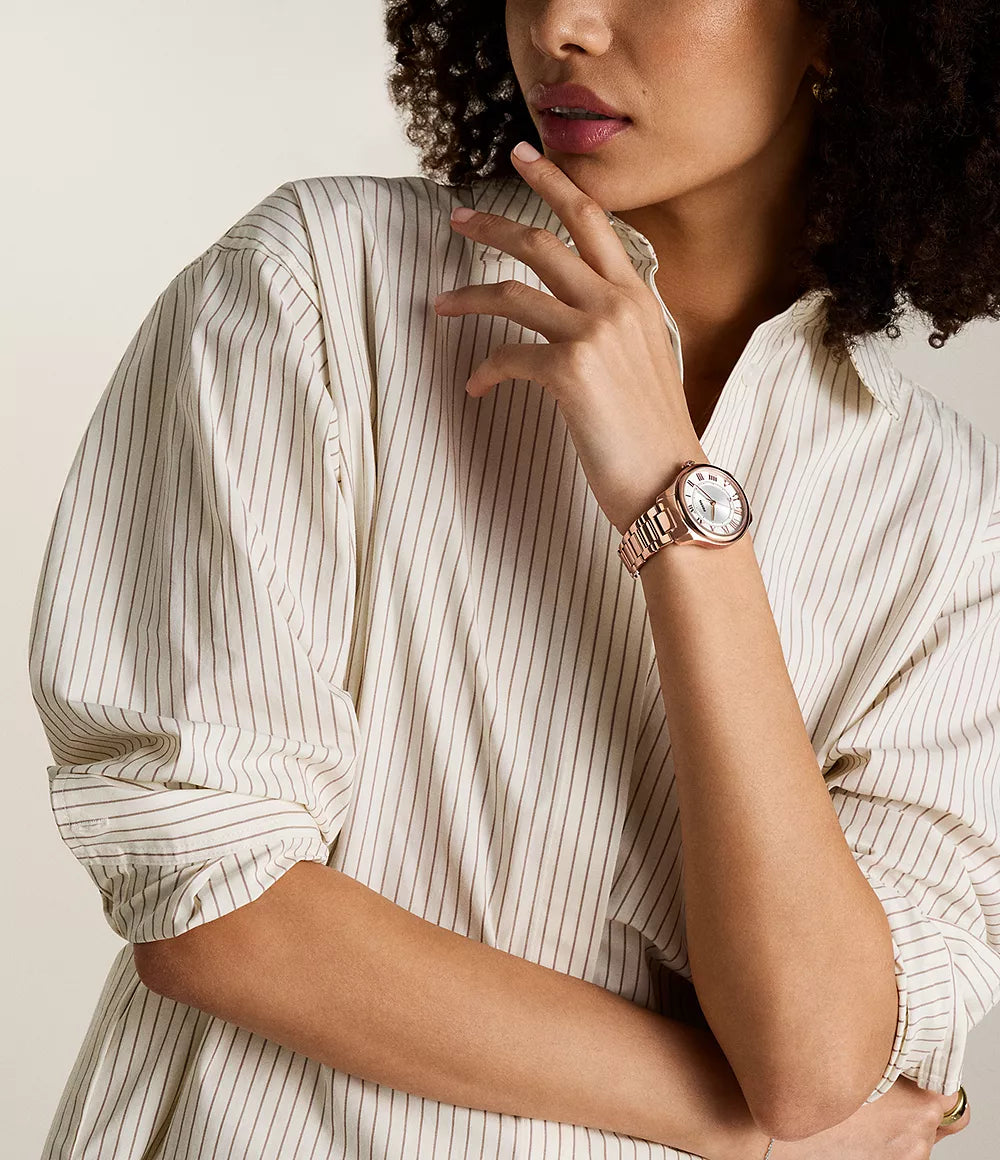 Fossil Ladies Gilmore Three-Hand Date Stainless Steel Watch In Rose Gold
