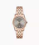 Fossil Ladies Scarlette Three-Hand Day-Date Stainless Steel Watch In Rose Gold