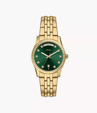 Fossil Ladies Scarlette Three-Hand Day-Date Gold-Tone Stainless Steel Watch In Green