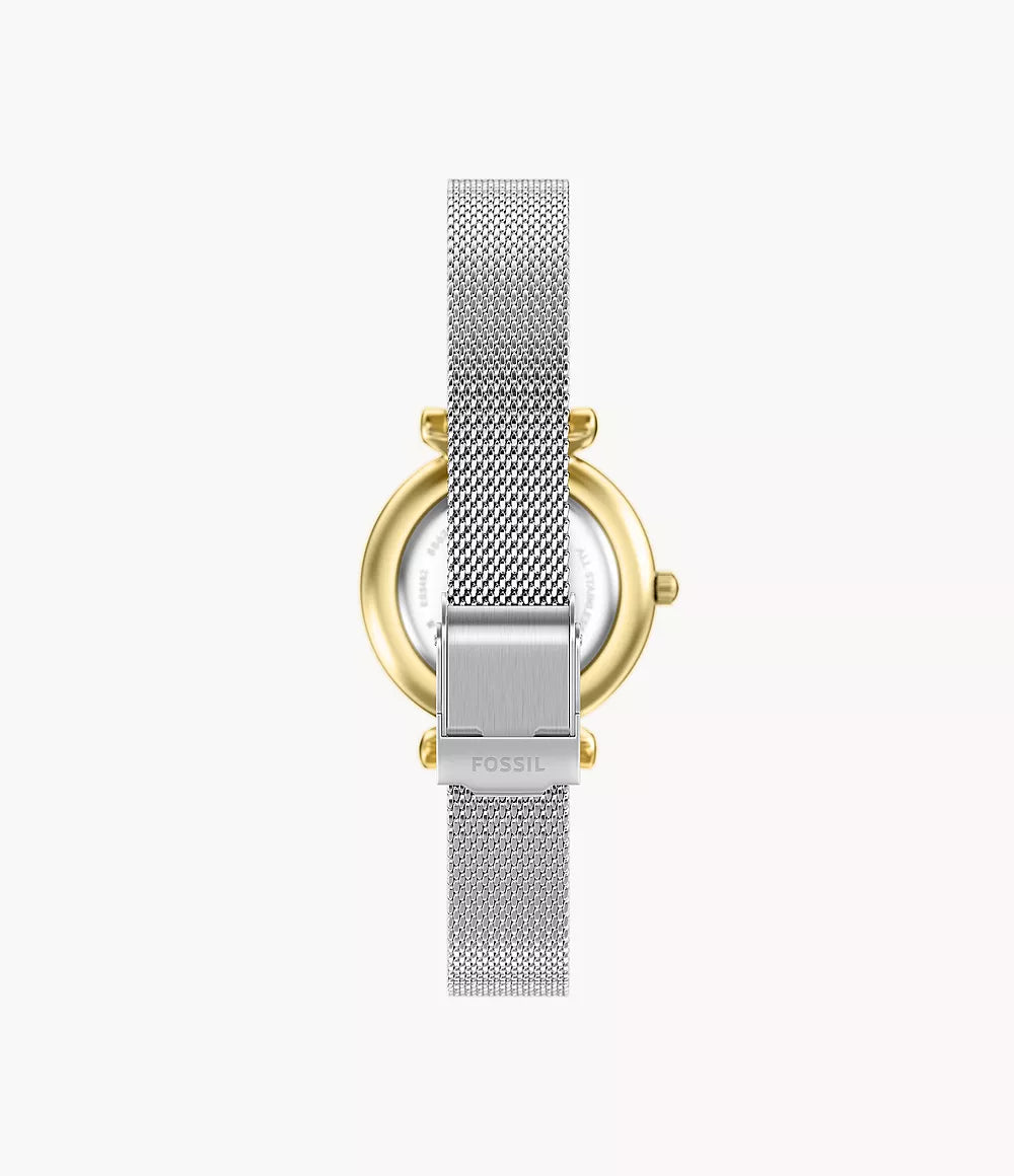 Fossil Ladies Carlie Mini Three-Hand Stainless Steel Watch In Silver