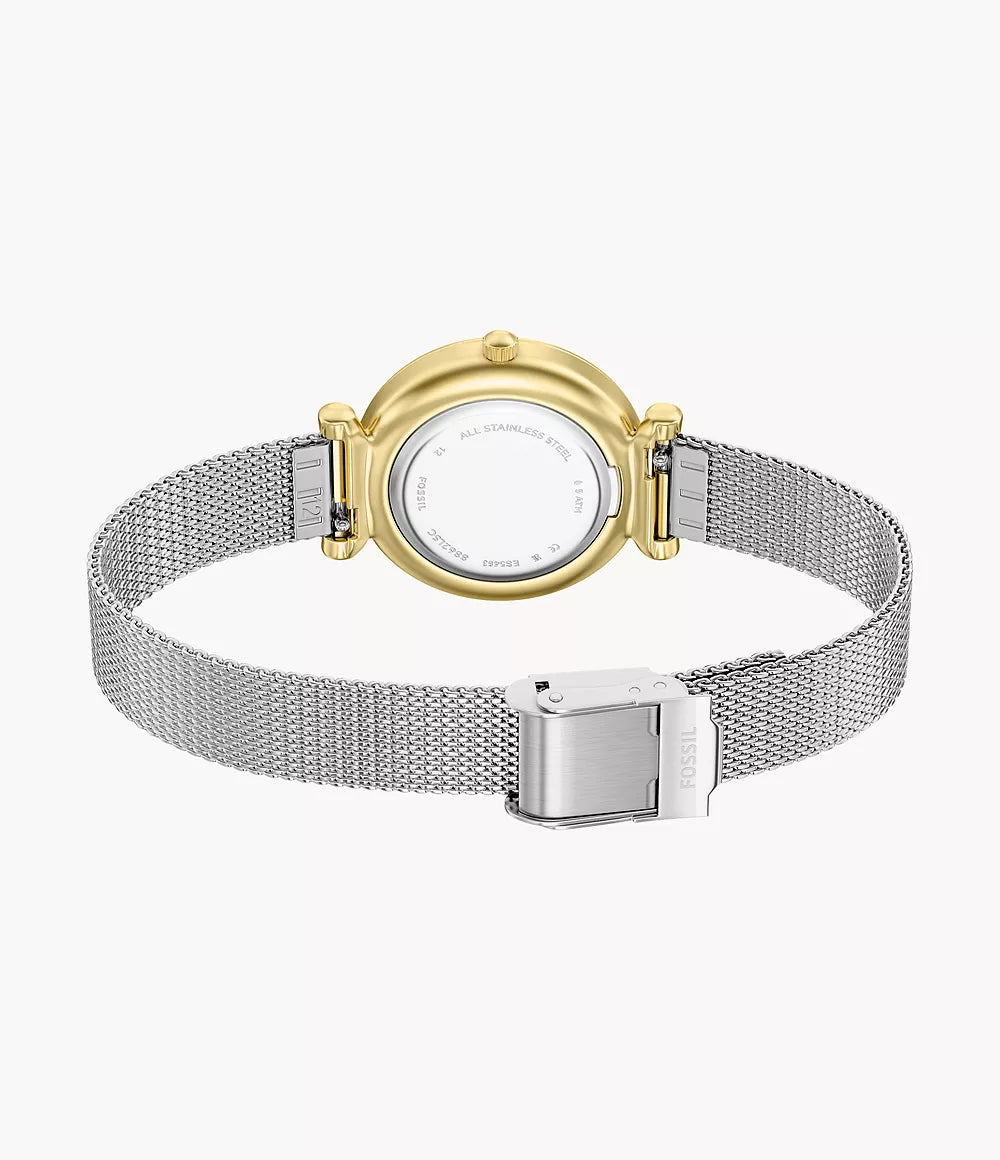 Fossil Ladies Carlie Mini Three-Hand Stainless Steel Watch In Silver