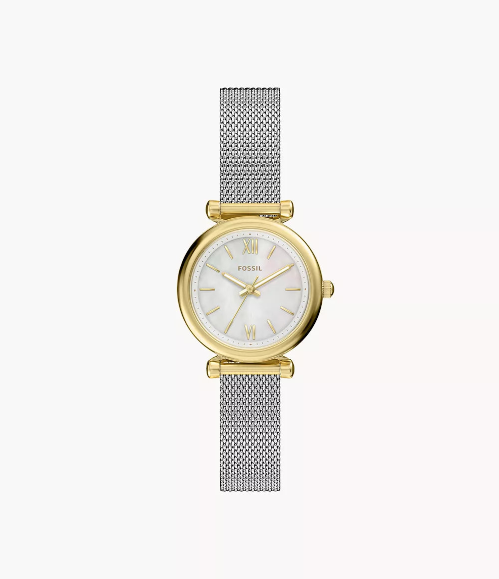 Fossil Ladies Carlie Mini Three-Hand Stainless Steel Watch In Silver