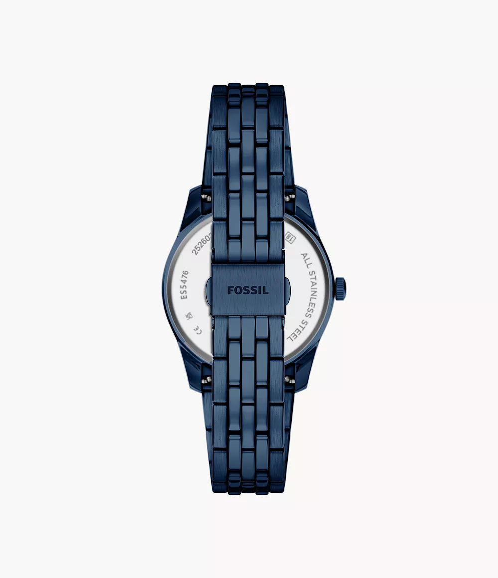 Fossil Ladies Scarlette Three-Hand Stainless Steel Watch In Navy