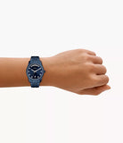Fossil Ladies Scarlette Three-Hand Stainless Steel Watch In Navy