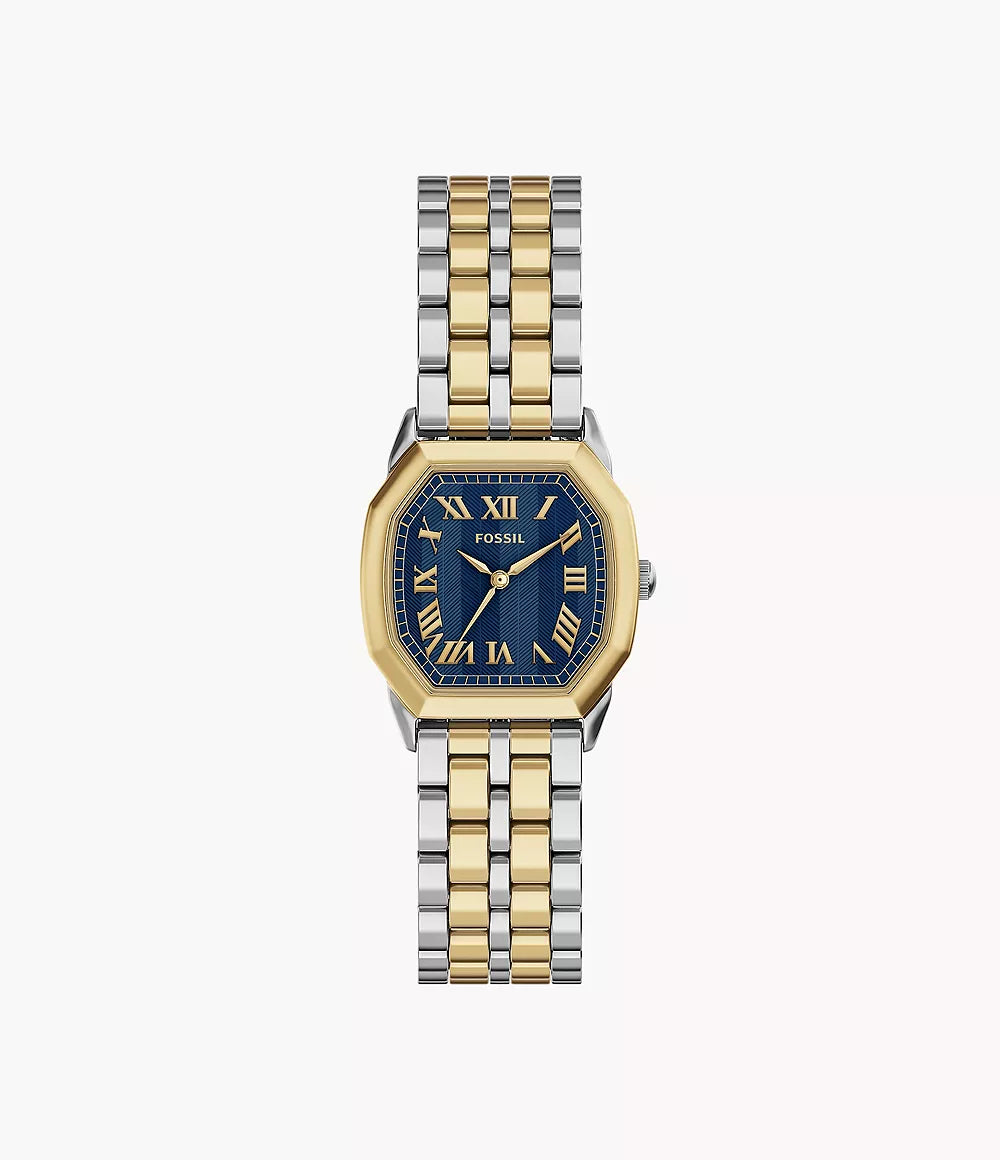 Fossil Ladies Harlow Three-Hand Two-Tone Stainless Steel Watch In Blue