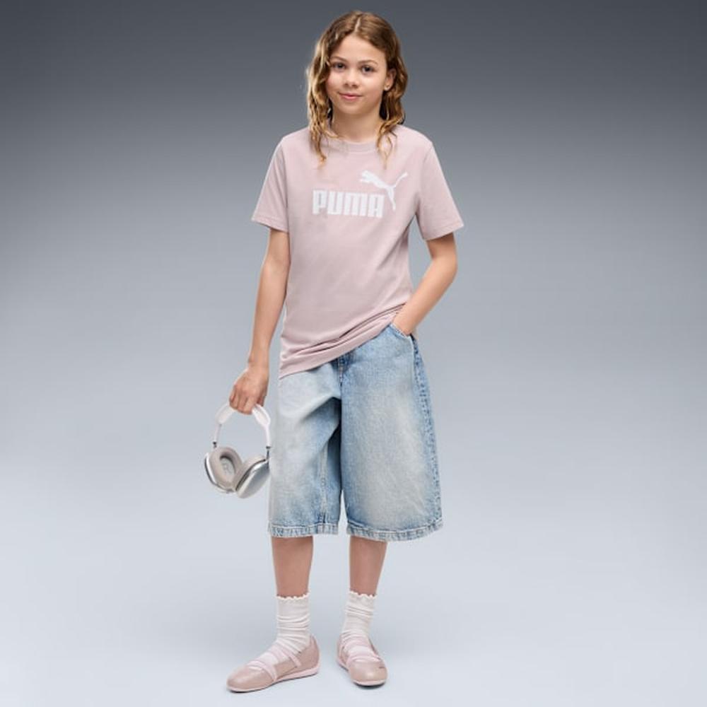 Puma Girls Essential No.1 Logo Short Sleeves T-Shirt In Misty Pink