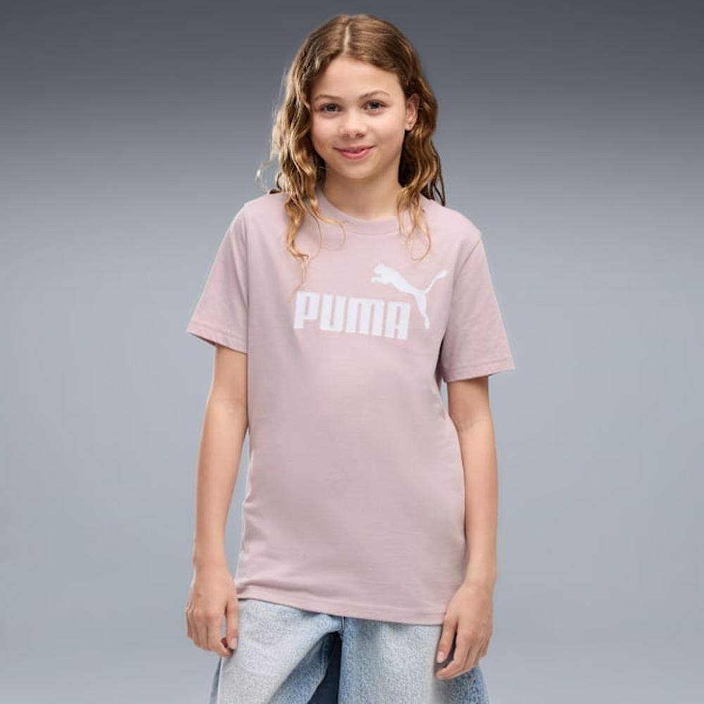 Puma Girls Essential No.1 Logo Short Sleeves T-Shirt In Misty Pink