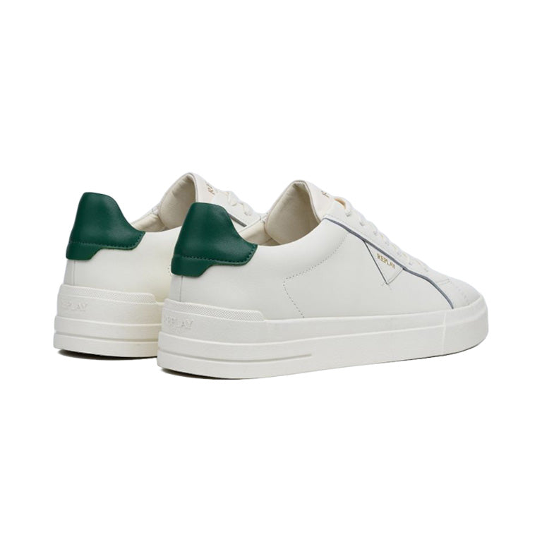 Replay Mens Evan Class Sneaker In White And Green