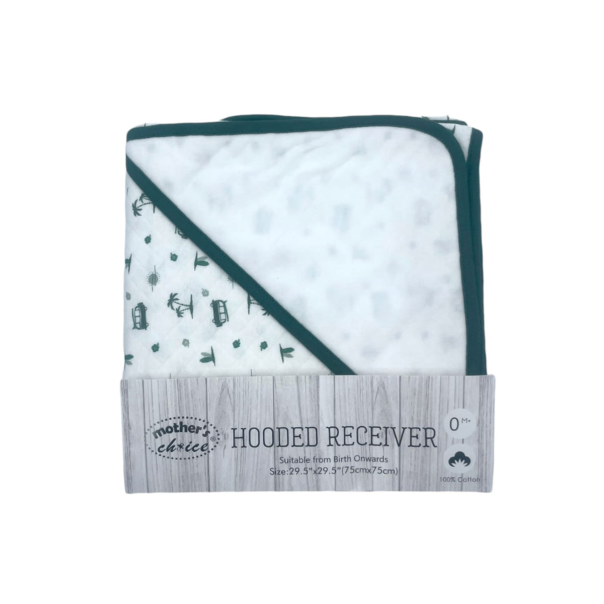 Mother's Choice Unisex Quilted Hooded Baby Receiver In White/Green