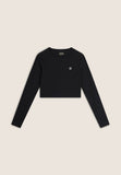 Freddy Womens Knitted Long Sleeved Ribbed Crop Top In Black