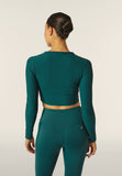 Freddy Womens Knitted Long Sleeved Ribbed Crop Top In Dark Sea