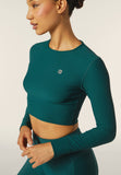 Freddy Womens Knitted Long Sleeved Ribbed Crop Top In Dark Sea