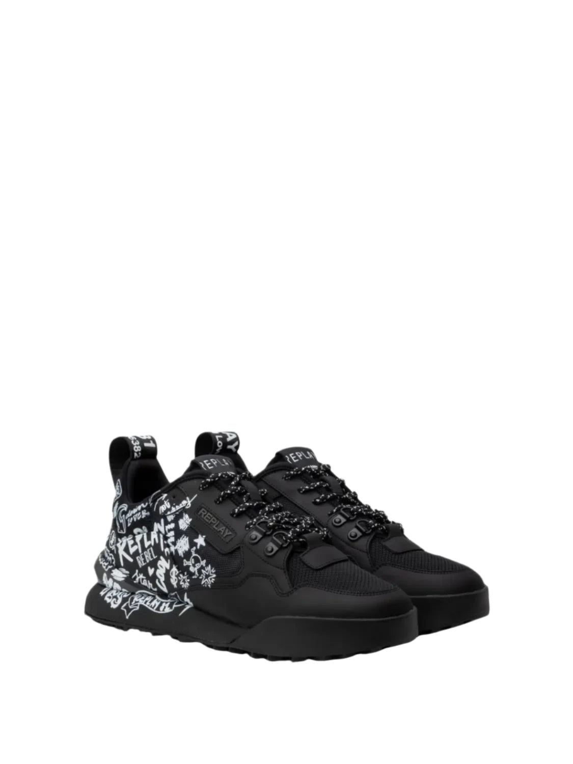 Replay Mens Field 2.0 Graffitti Shoes Black/White