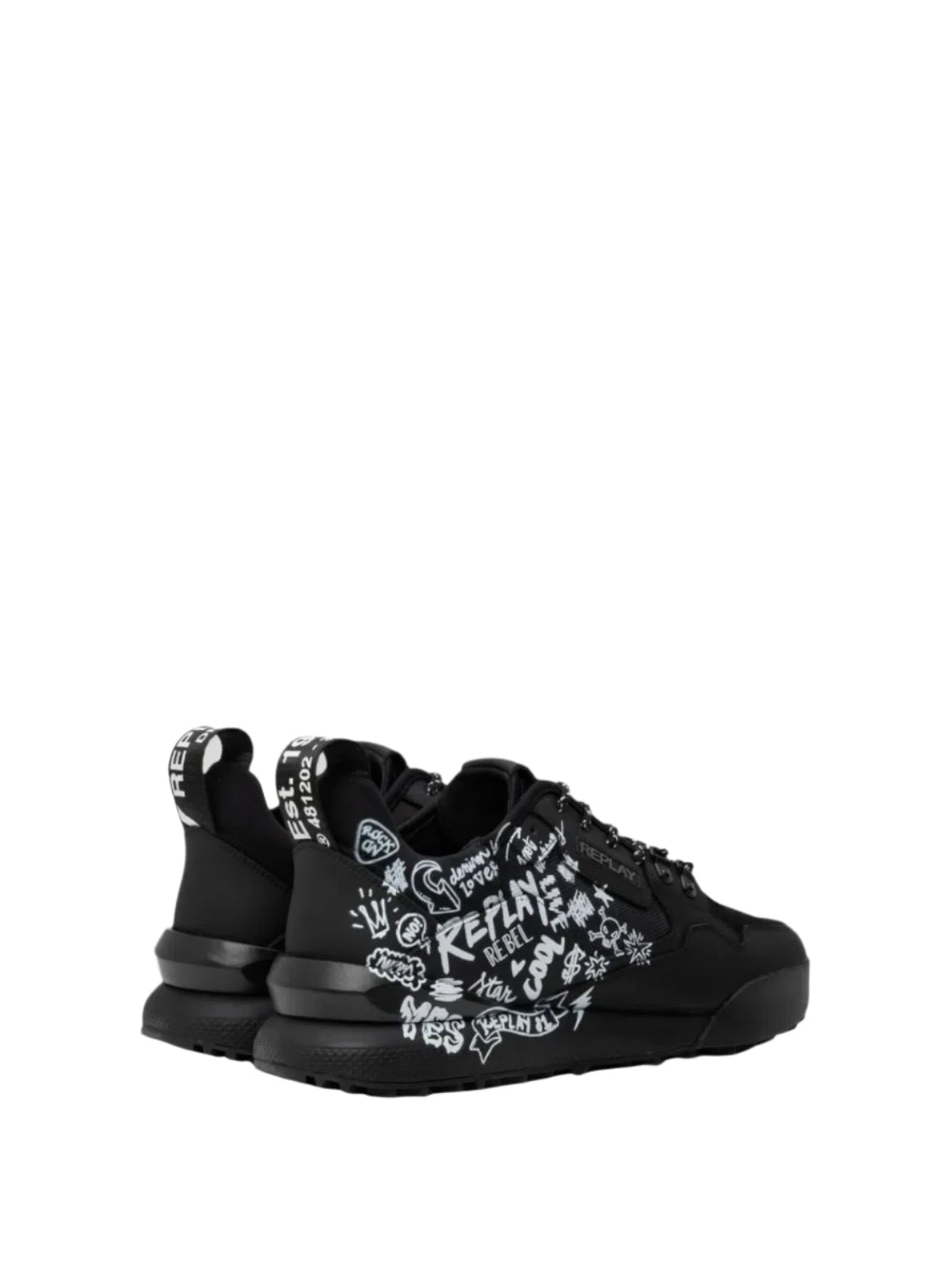 Replay Mens Field 2.0 Graffitti Shoes Black/White