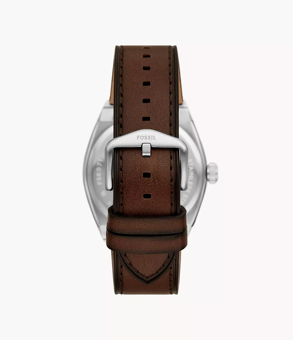 Fossil Gents Everett Three-Hand Date Leather Watch In Brown