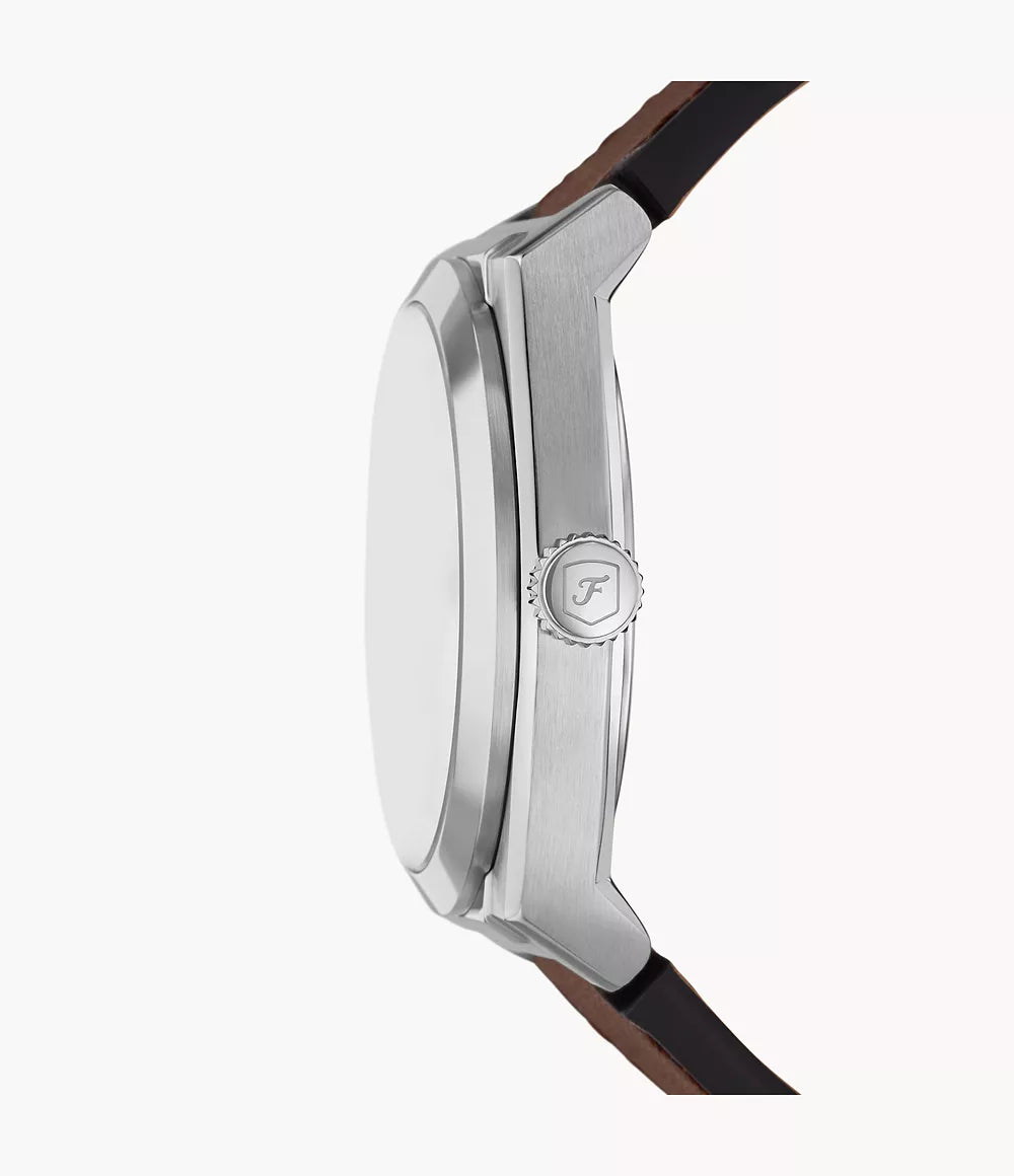 Fossil Gents Everett Three-Hand Date Leather Watch In Brown
