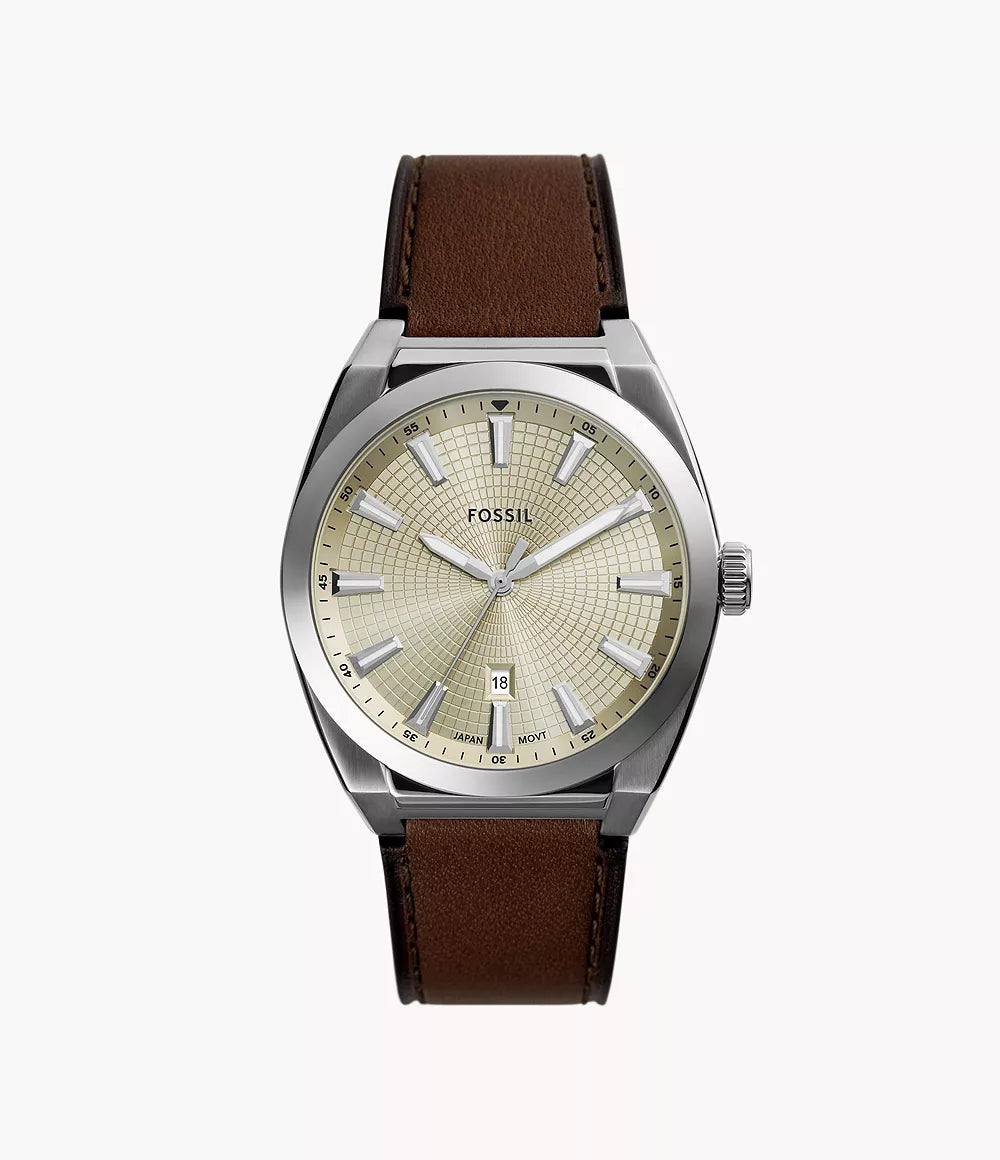 Fossil Gents Everett Three-Hand Date Leather Watch In Brown