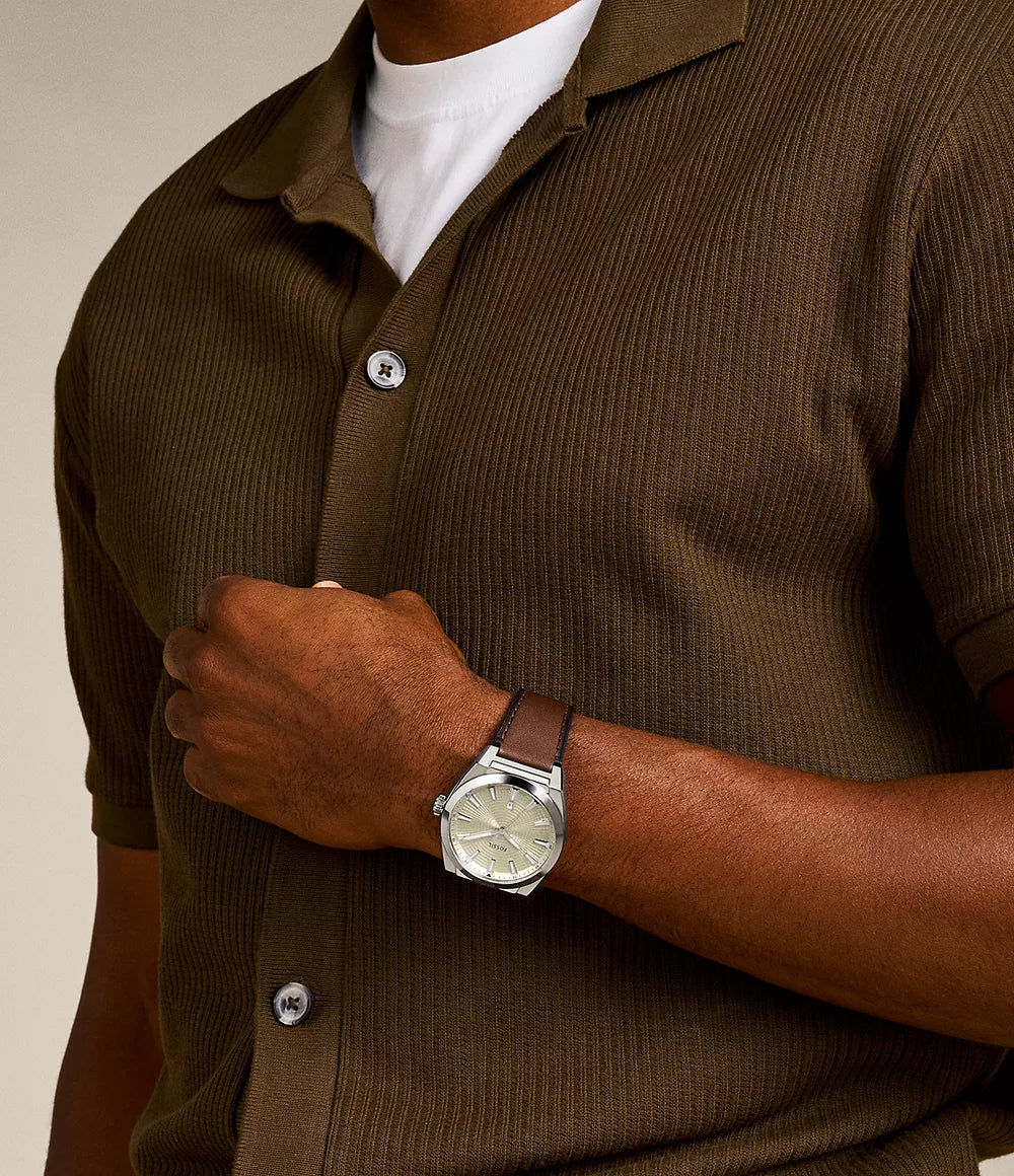 Fossil Gents Everett Three-Hand Date Leather Watch In Brown