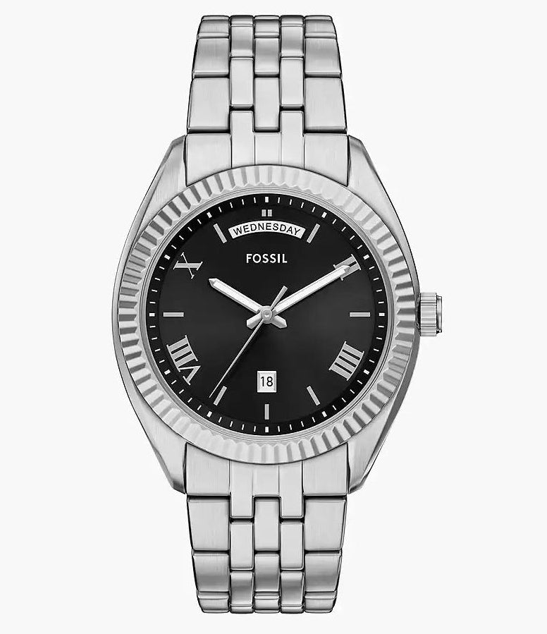 Fossil Womens Campbell Silver Stainless Steel Clasp Watch In Black