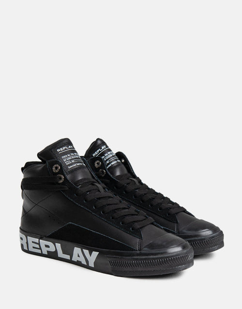 Replay Mens Snap Campus Shoes Black And White