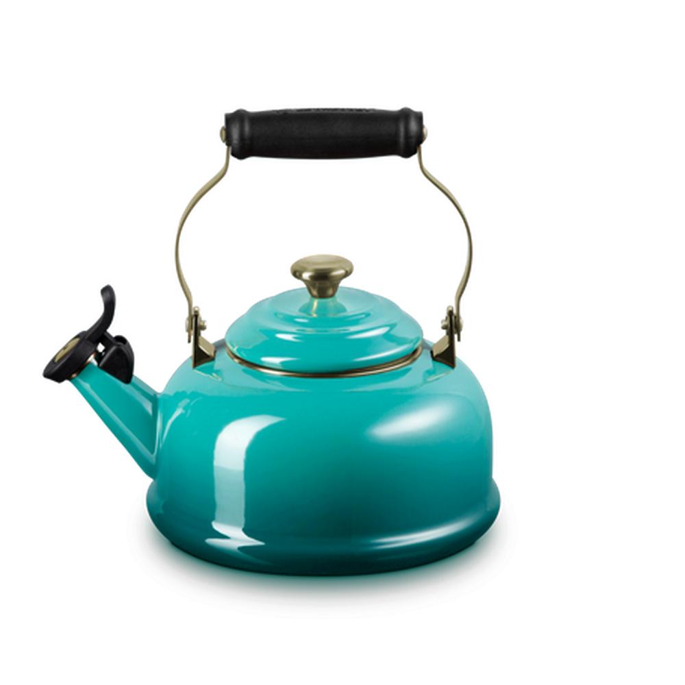 Le Creuset Classic Kettle with Gold Knob In Rivera Blue