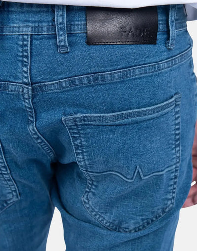 Fade Essential Mens Mid Wash Slim Tapered Jeans In Blue