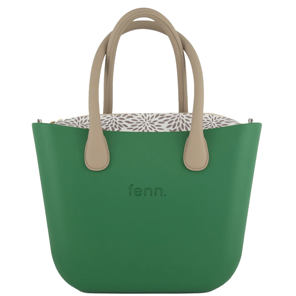 Fenn Gold Zip Beige Handle Tote Bag In Green