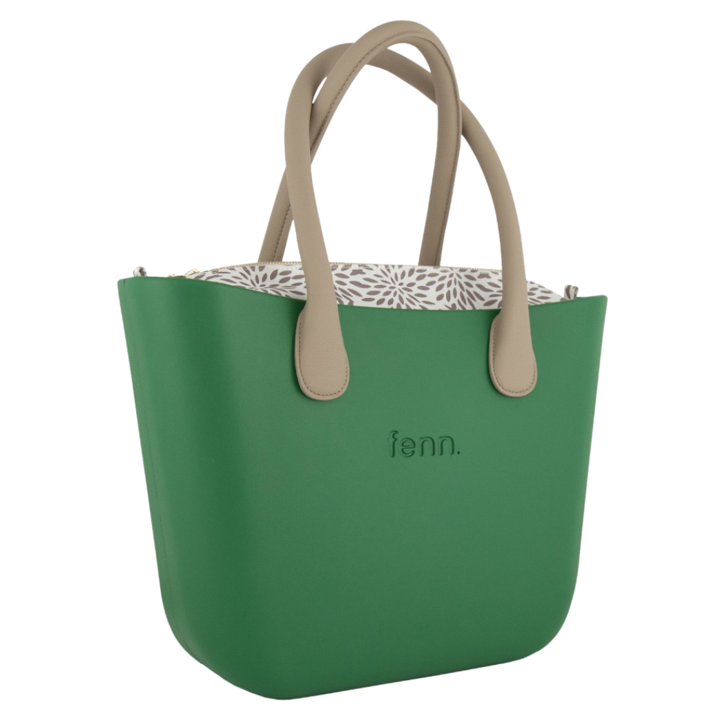 Fenn Gold Zip Beige Handle Tote Bag In Green
