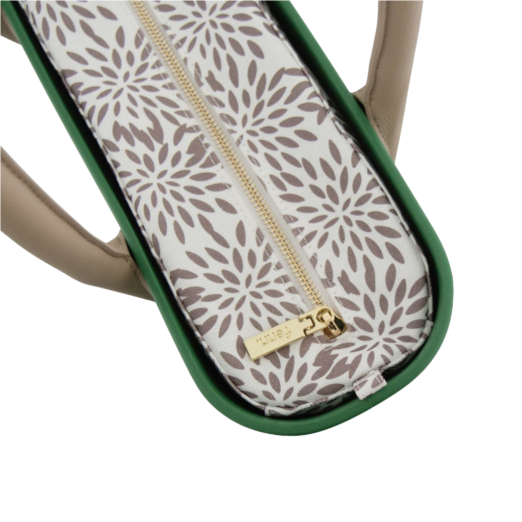 Fenn Gold Zip Beige Handle Tote Bag In Green