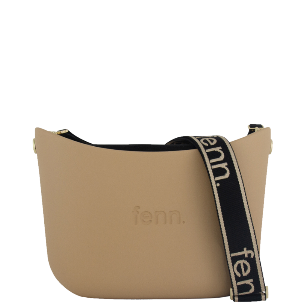 Fenn Gold Zip On Black Canvas Tote Bag In Beige
