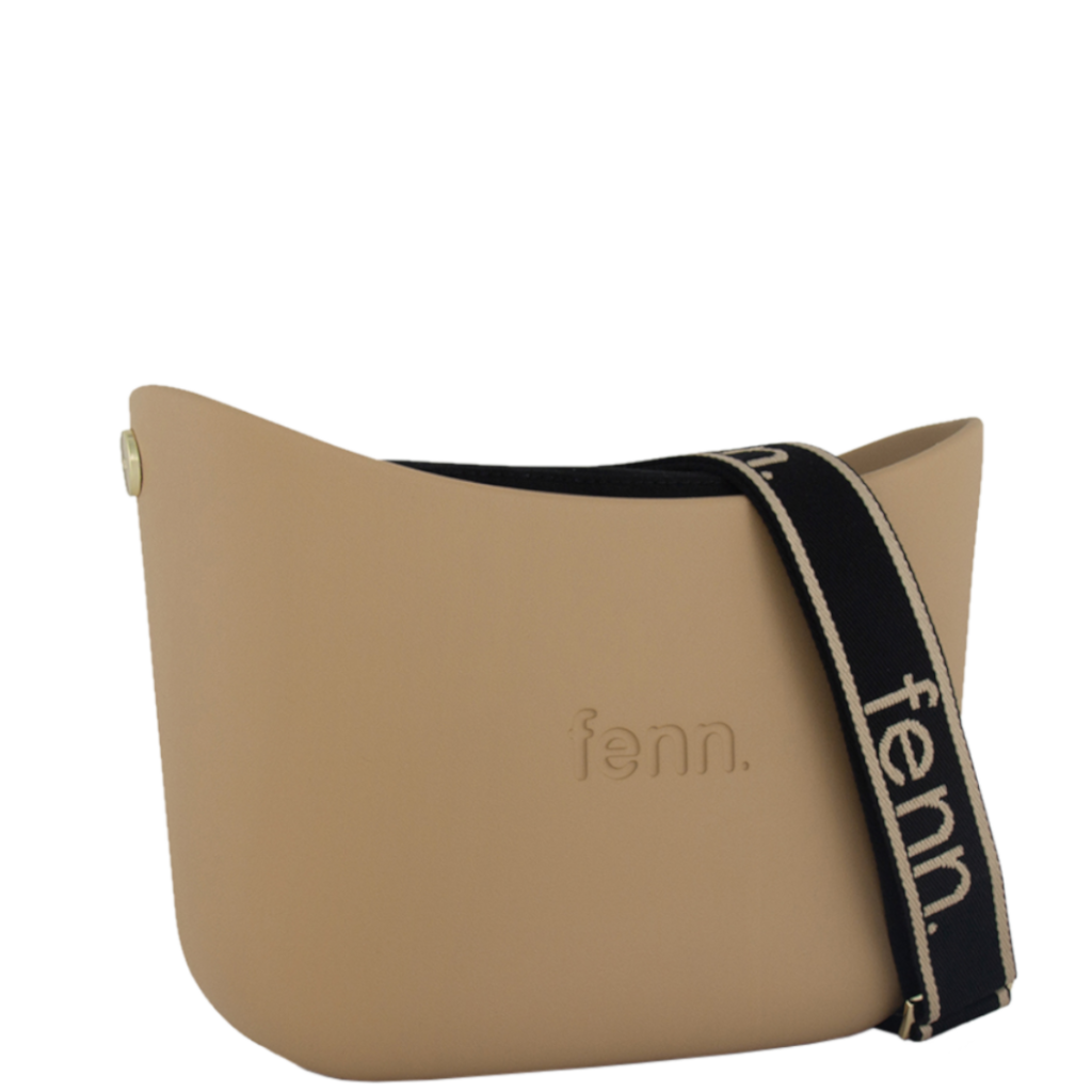 Fenn Gold Zip On Black Canvas Tote Bag In Beige