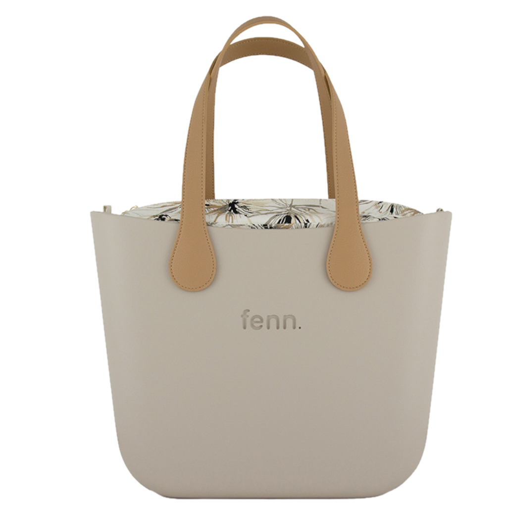 Fenn Light Tan Print Handbag In Mushroom