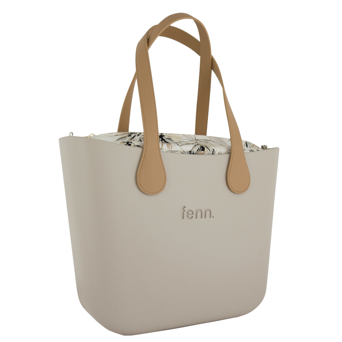 Fenn Light Tan Print Handbag In Mushroom