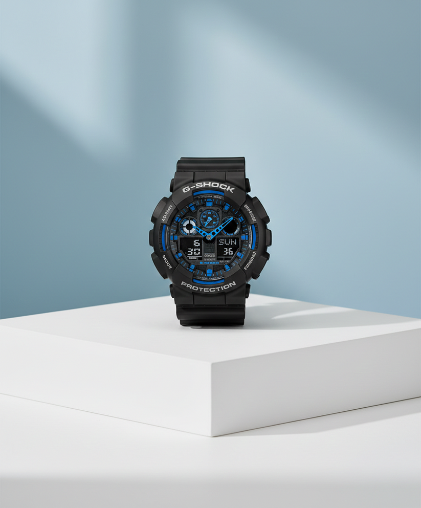 G Shock Anadigi Mag Big Blk/Blue Rubber