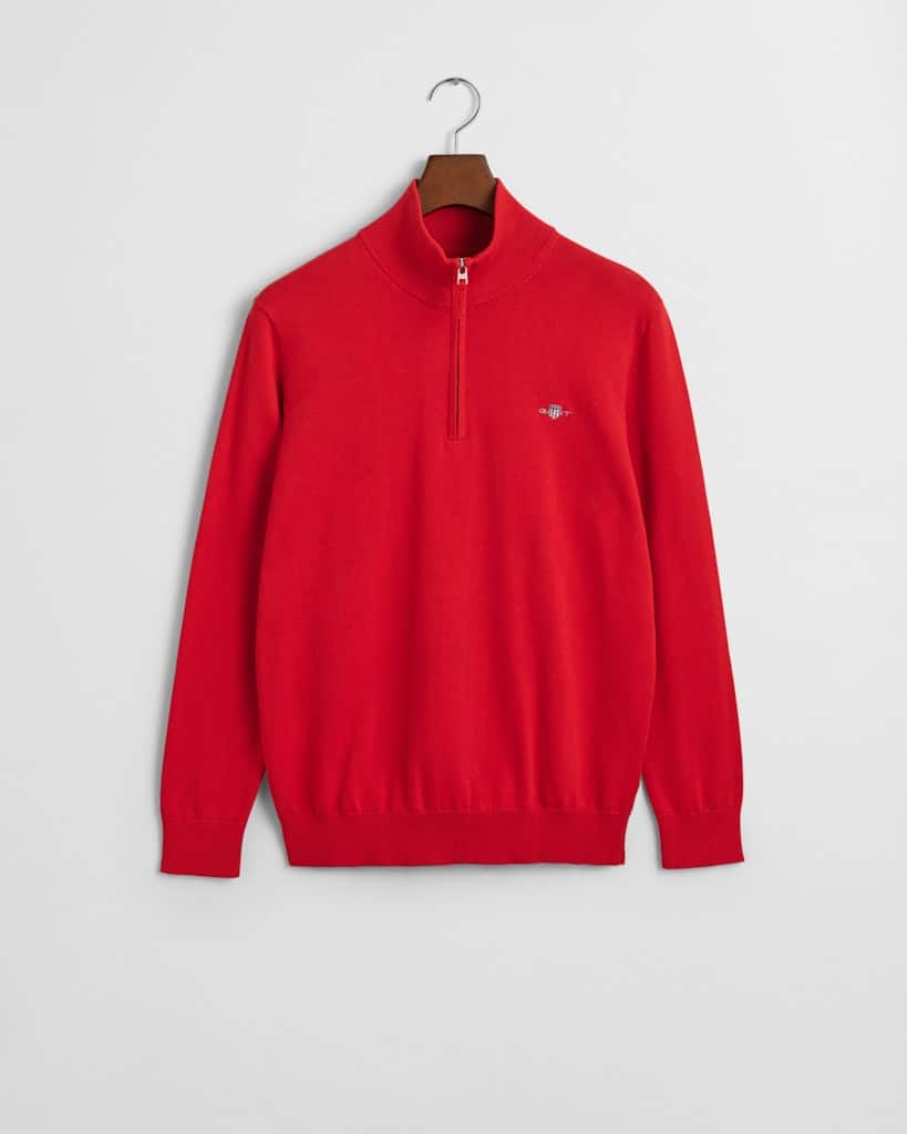 Gant Mens Classic Cotton Halfzip Top In Red