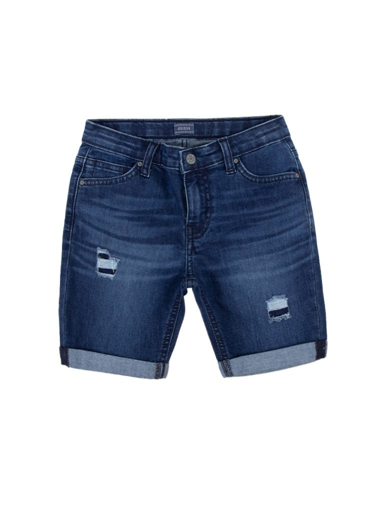 Guess Boys Denim Jeans Short With Rip Dark Wash