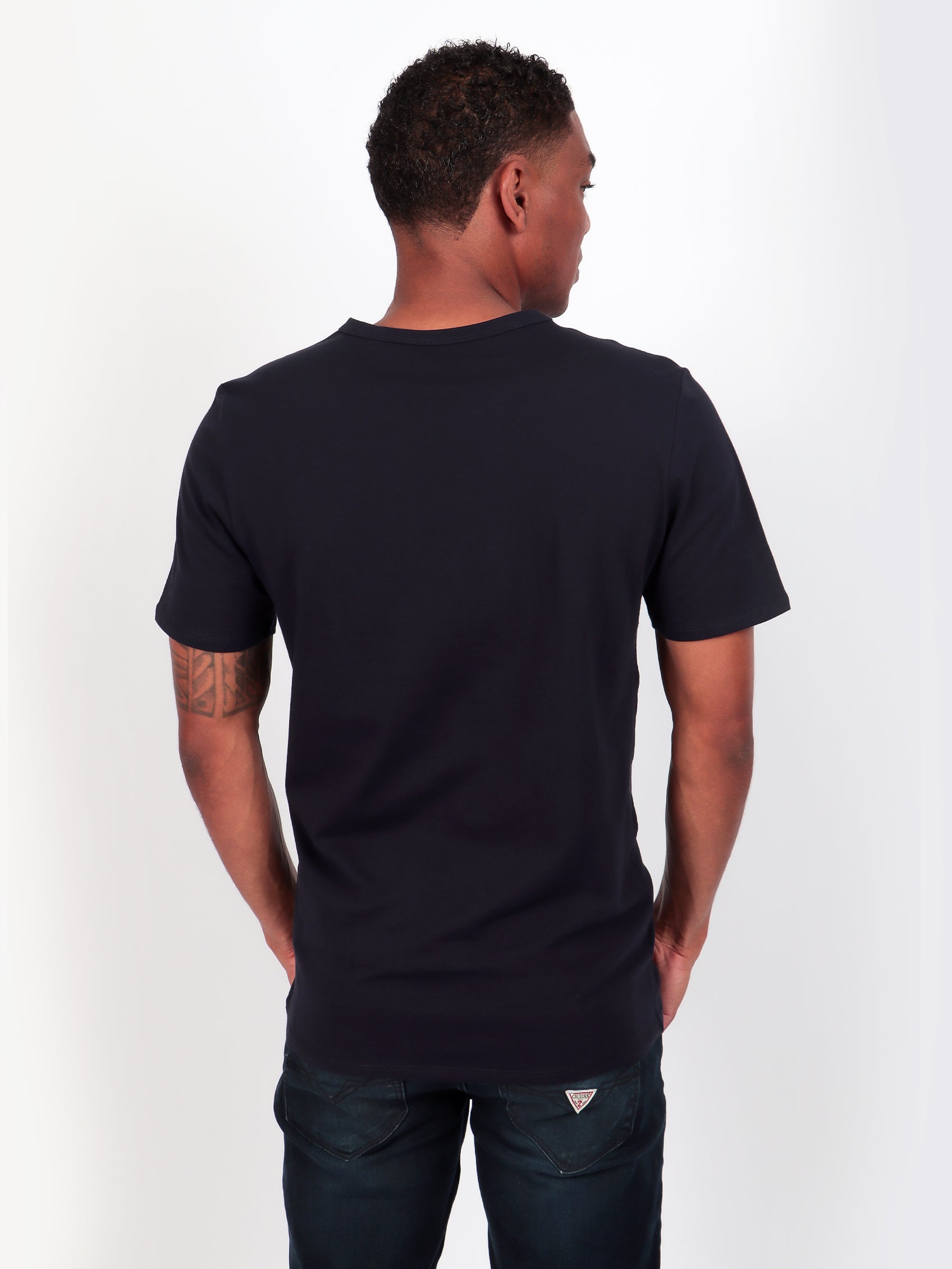 Guess Mens Short Sleeves Cn G Round Logo T-Shirt In Blue
