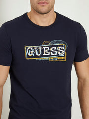 Guess Mens Short Sleeves Cn Box Logo T-Shirt In Navy