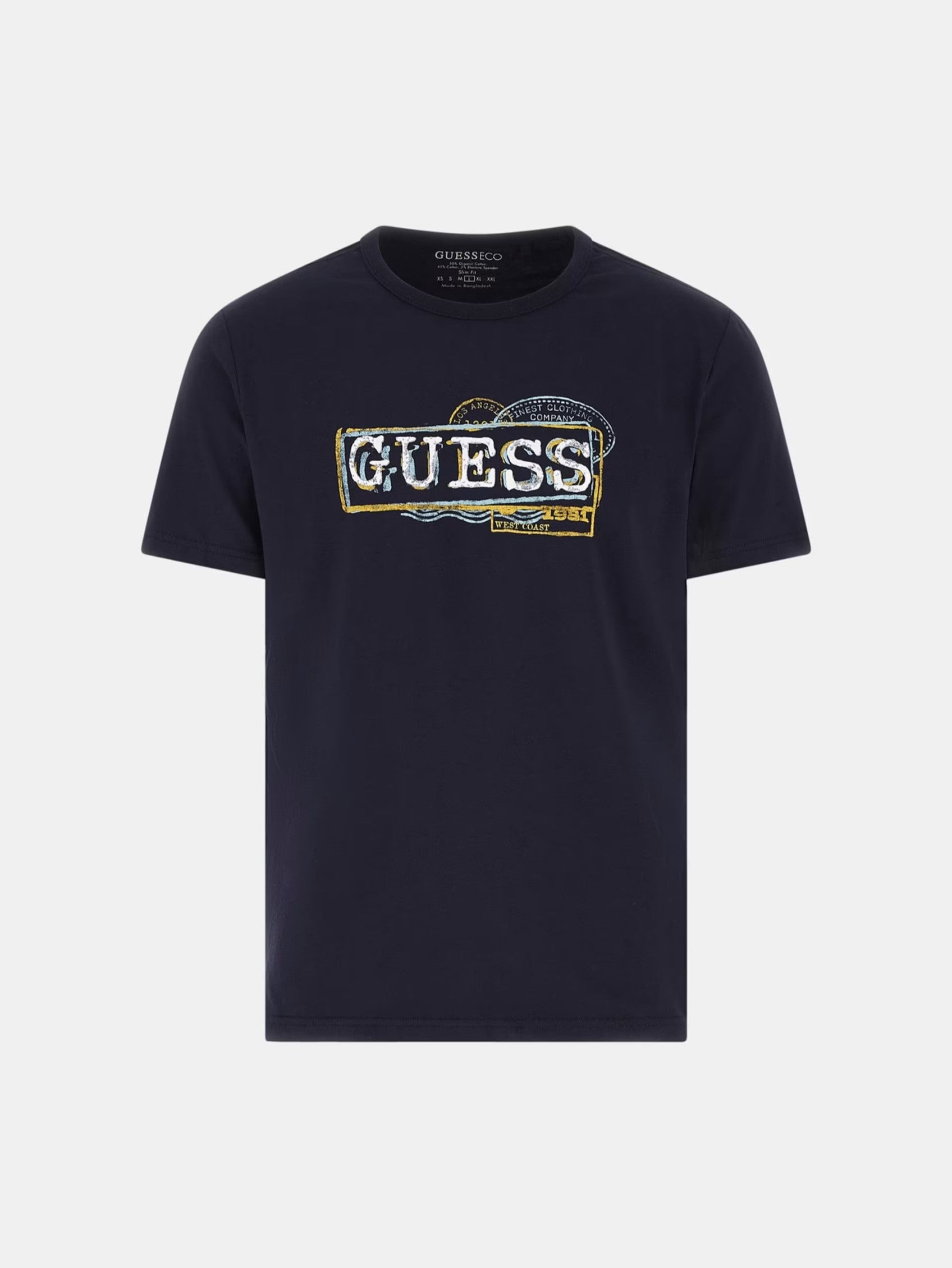 Guess Mens Short Sleeves Cn Box Logo T-Shirt In Navy