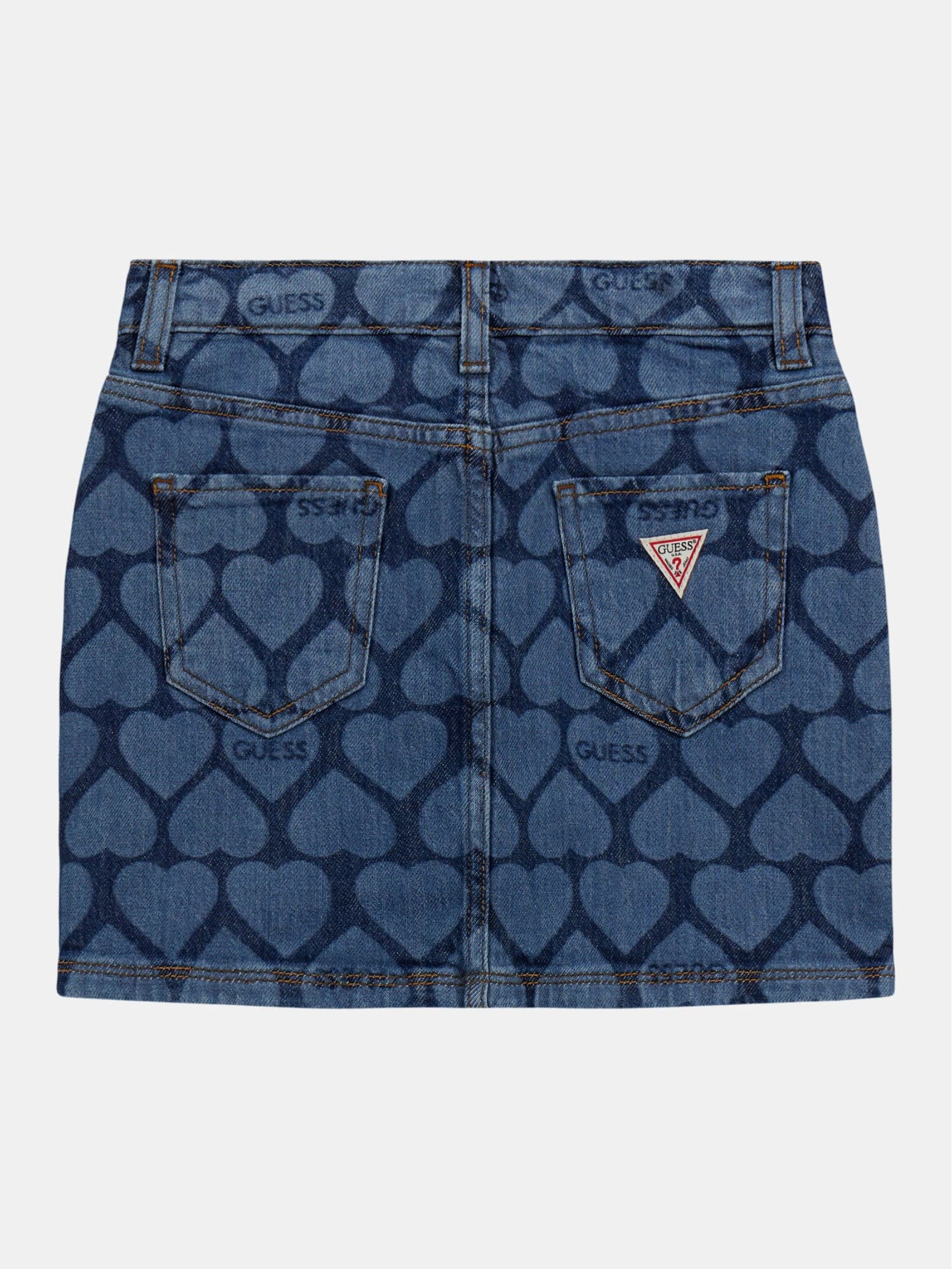 Guess Kids All Over Heart Denim Mini Skirt Mid Wash