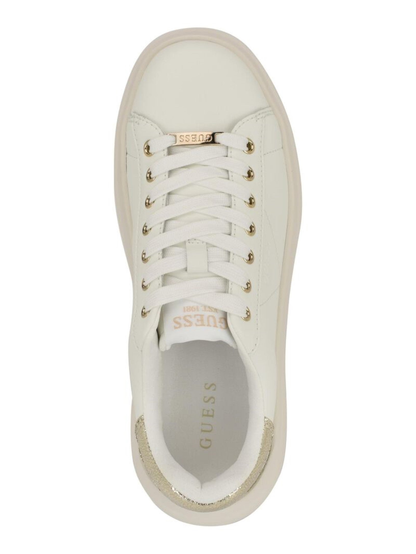 Guess Womens Elbina 4 Sneakers White & Gold