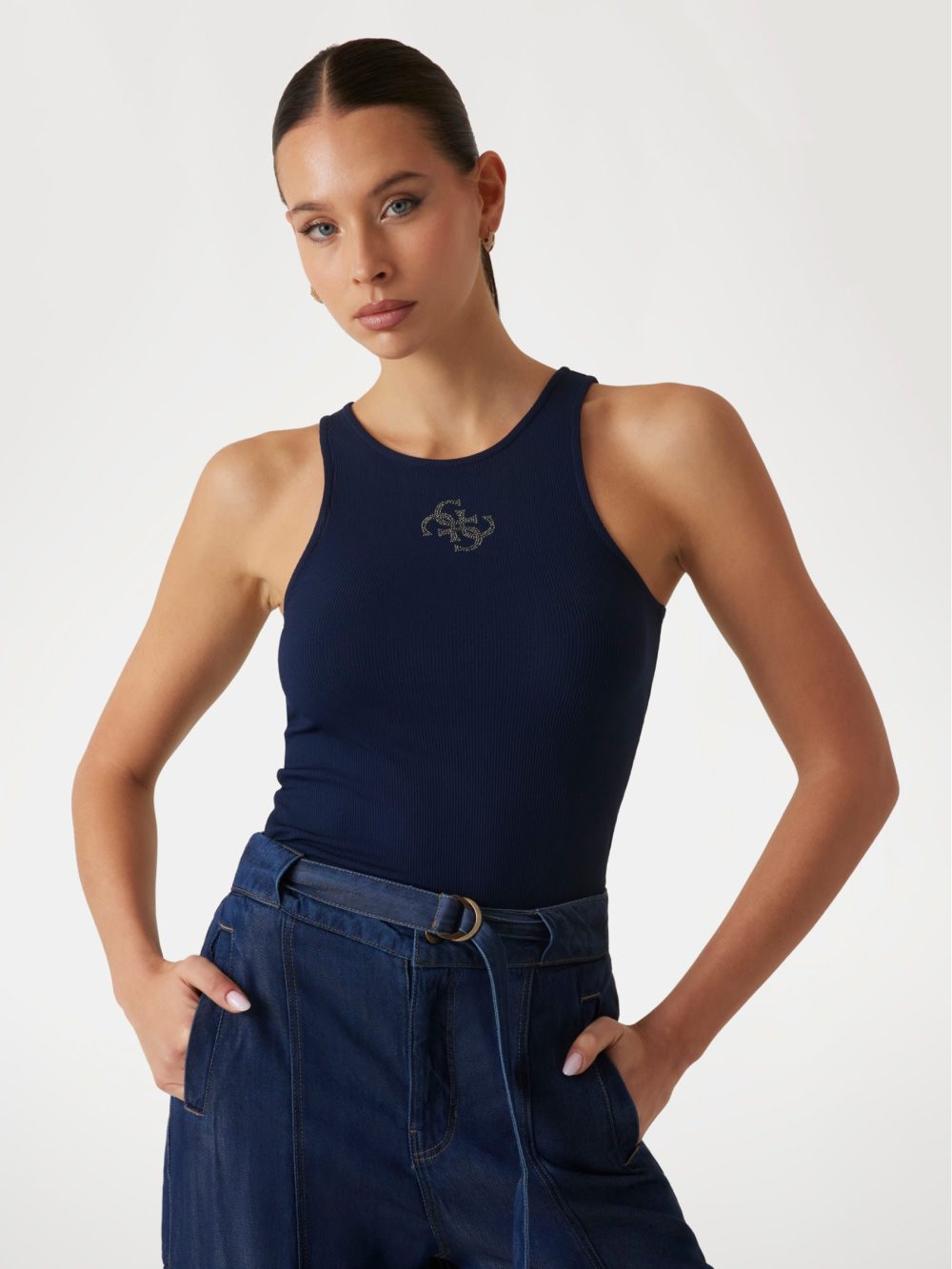 Guess Womens Round Neck Tank Top In Navy