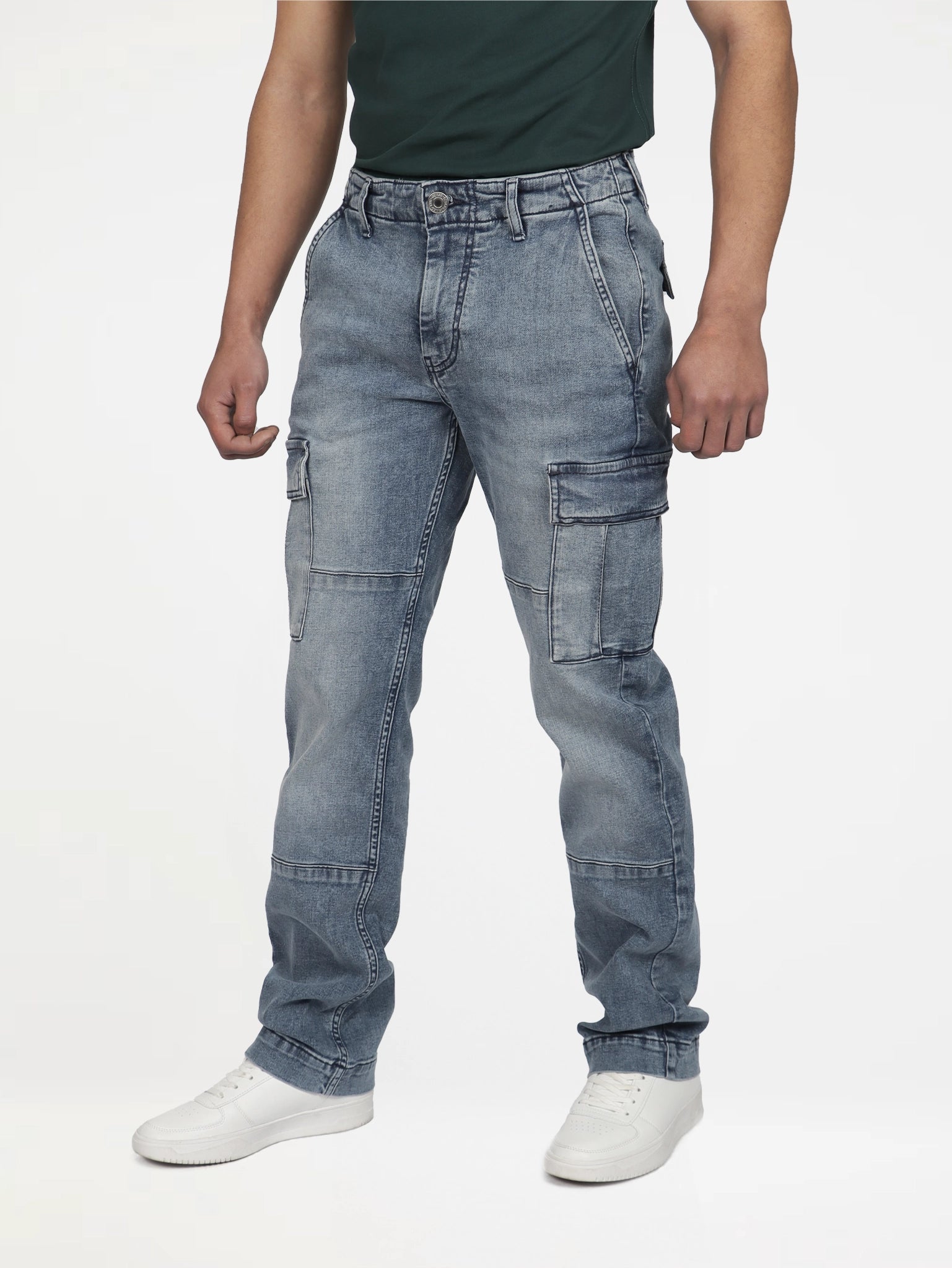 Guess Mens Regular Straight Cargo Jeans In Medium Wash