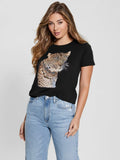 Guess Womens Leopard T-Shirt In Black