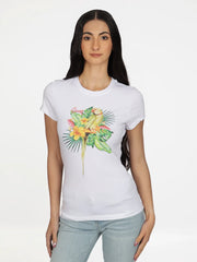 Guess Womens Parrot T-Shirt with Rhinestones In White