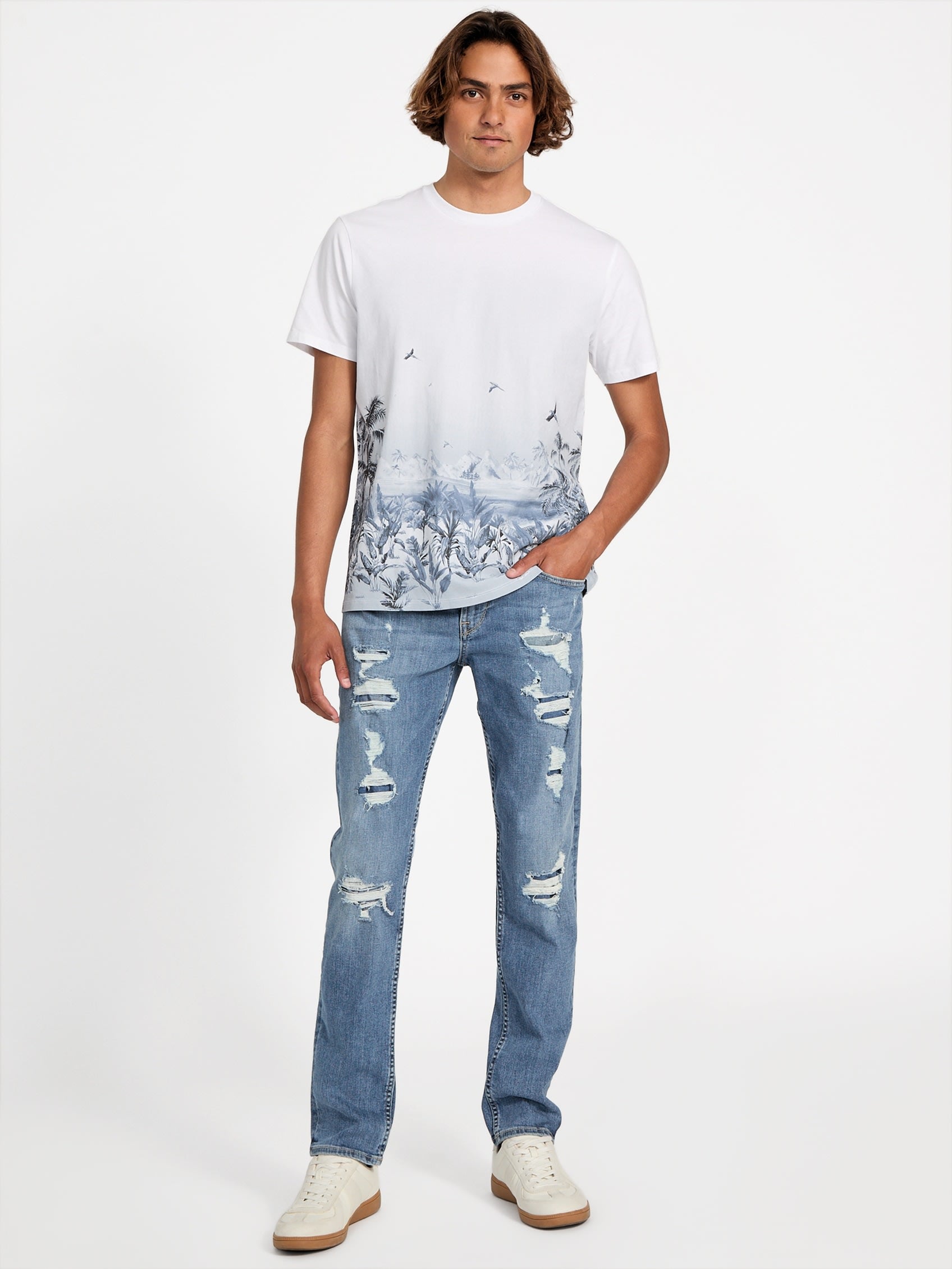 Guess Mens Short Sleeves Bsc Big Cat Paradise T-Shirts In White