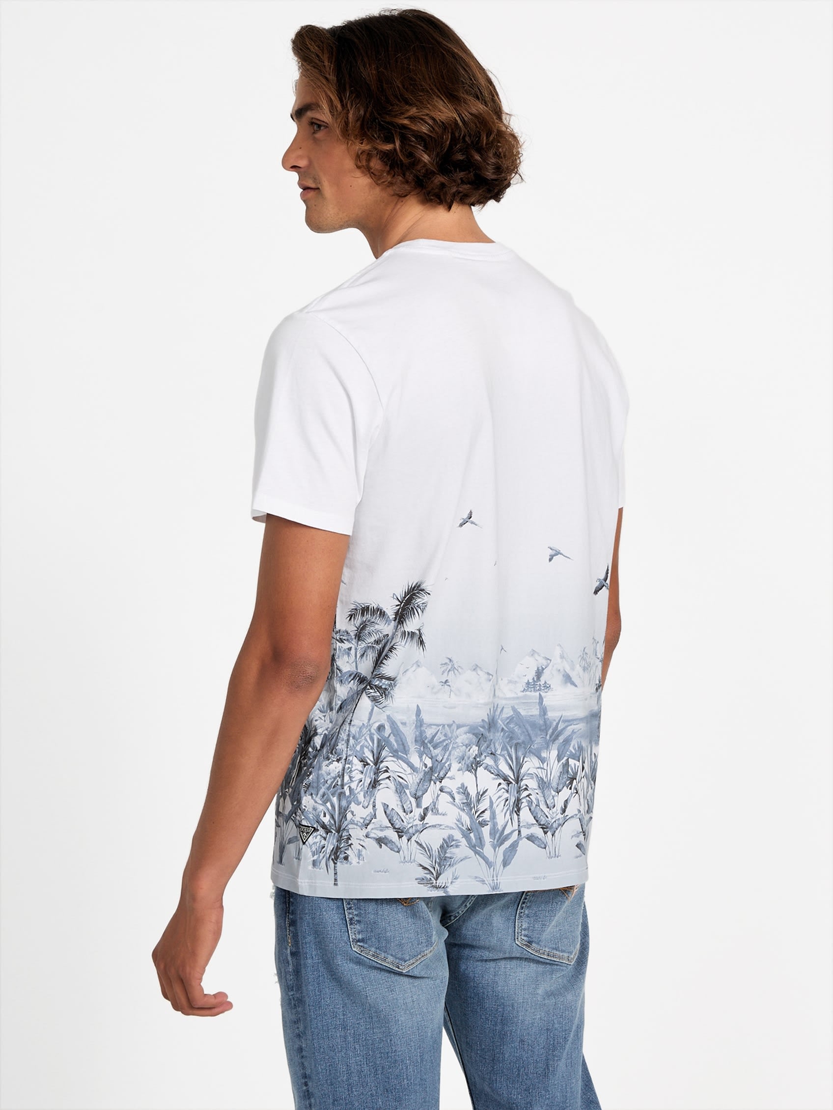 Guess Mens Short Sleeves Bsc Big Cat Paradise T-Shirts In White
